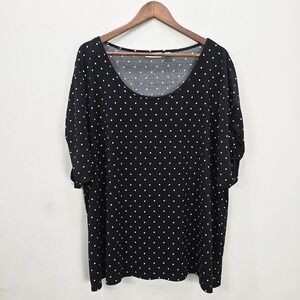 Susan Graver Top 2X Black Polka Dot Liquid Knit Ruched Sleeve Career‎ Office